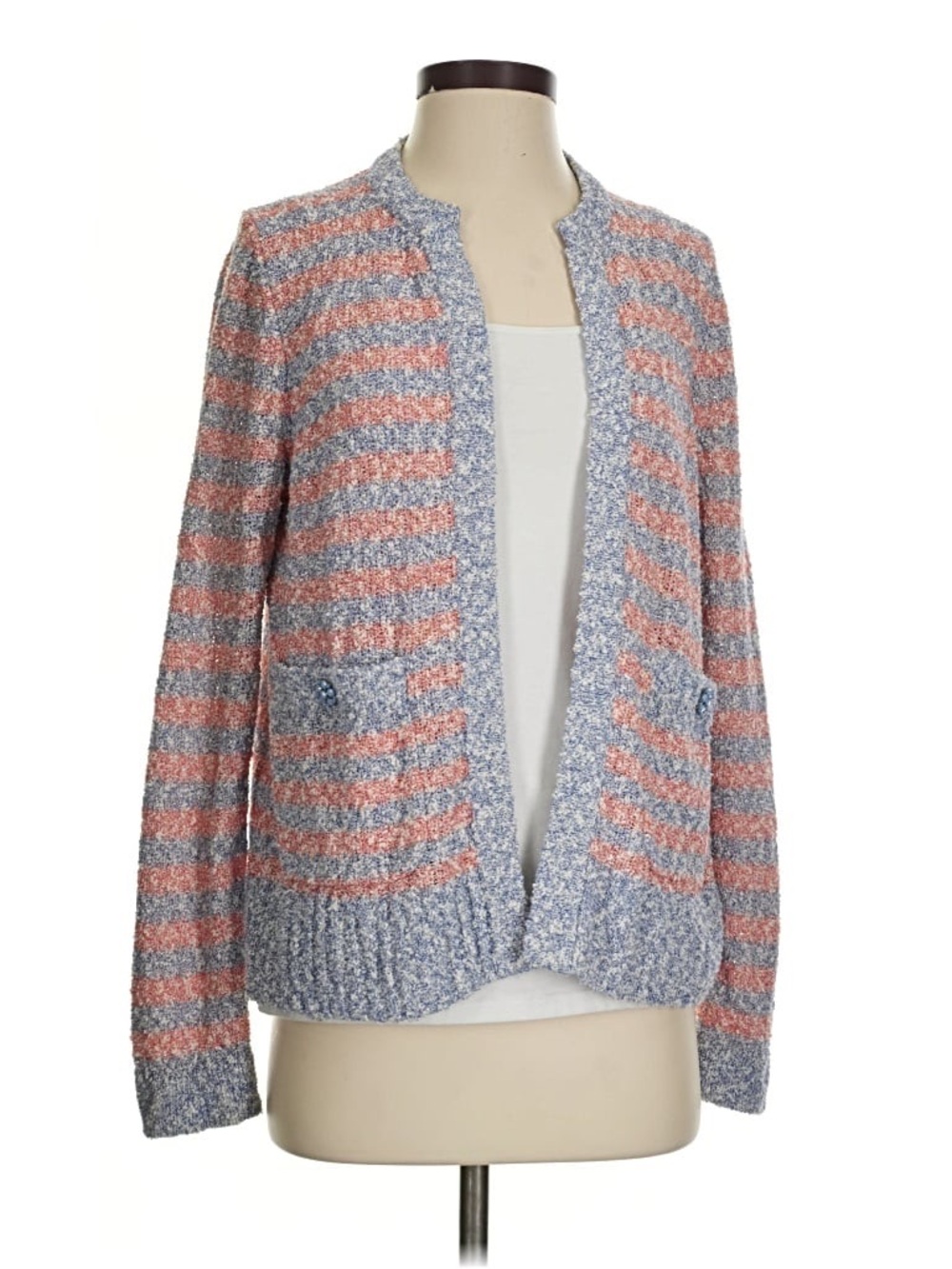 J Crew‎ Size S Tweed Striped Open Front Preppy Cardigan